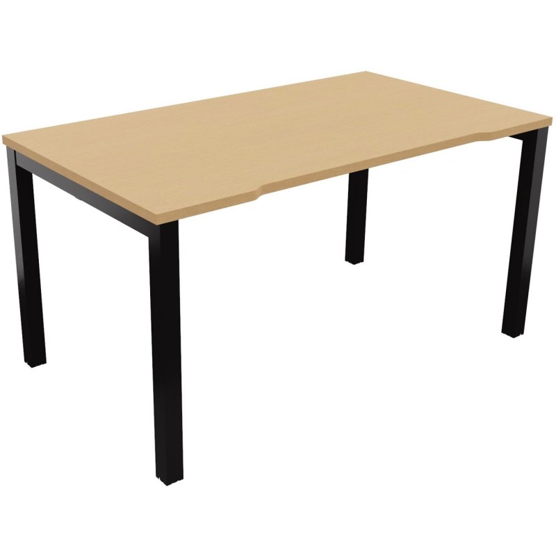 Bureau droit échancré Burocolor - L.140 x P.80 cm - Plateau Hêtre - Pieds Noir