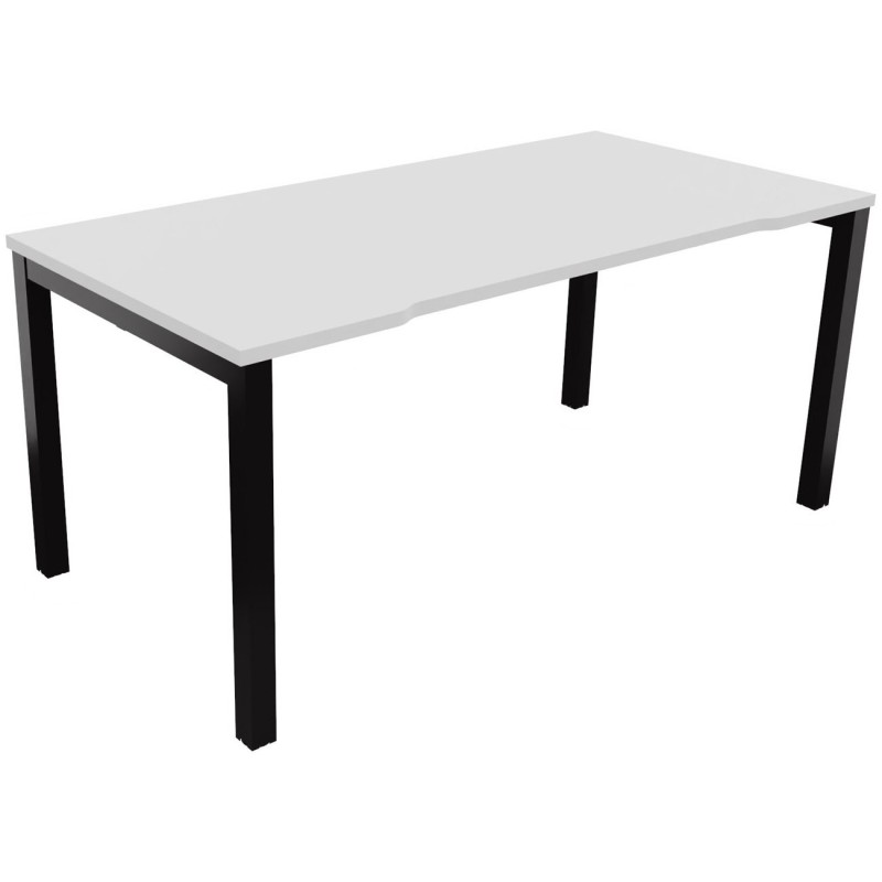 Bureau droit échancré Burocolor - L.160 x P.80 cm - Plateau Blanc - Pieds Noir