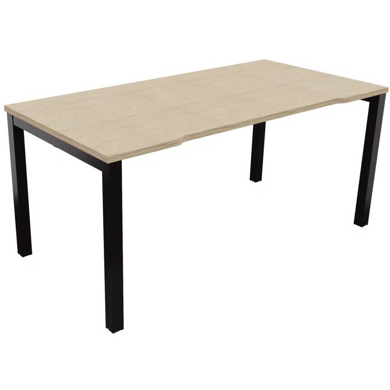 Bureau droit échancré Burocolor - L.160 x P.80 cm - Plateau Chêne - Pieds Noir