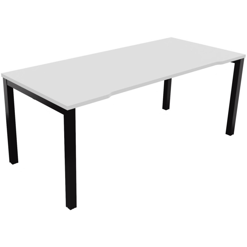 Bureau droit échancré Burocolor - L.180 x P.80 cm - Plateau Blanc - Pieds Noir