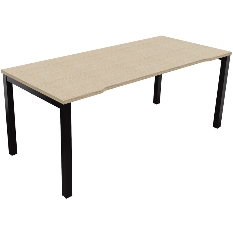 Bureau droit échancré Burocolor - L.180 x P.80 cm - Plateau Chêne - Pieds Noir
