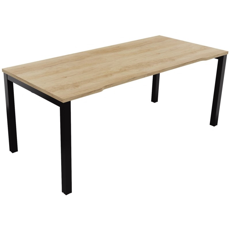 Bureau droit échancré Burocolor - L.180 x P.80 cm - Plateau Chêne Nebraska - Pieds Noir