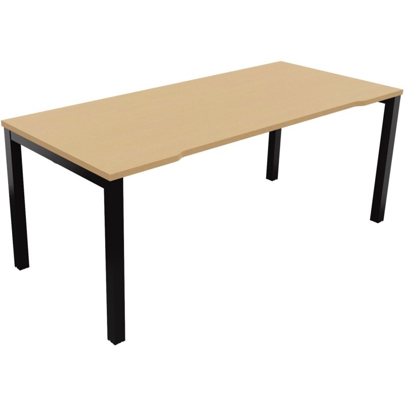 Bureau droit échancré Burocolor - L.180 x P.80 cm - Plateau Hêtre - Pieds Noir