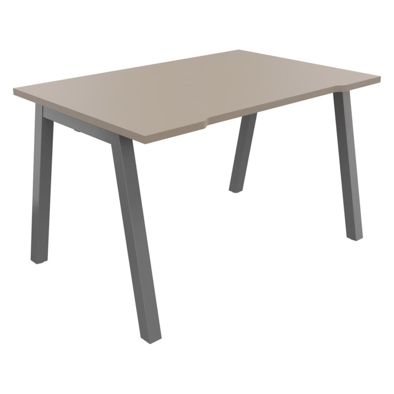 Bureau droit échancré Burocolor A - L.120 x P.80 cm - Plateau Argile - Pieds Aluminium