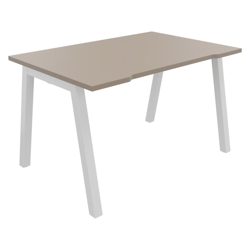Bureau droit échancré Burocolor A - L.120 x P.80 cm - Plateau Argile - Pieds Blanc