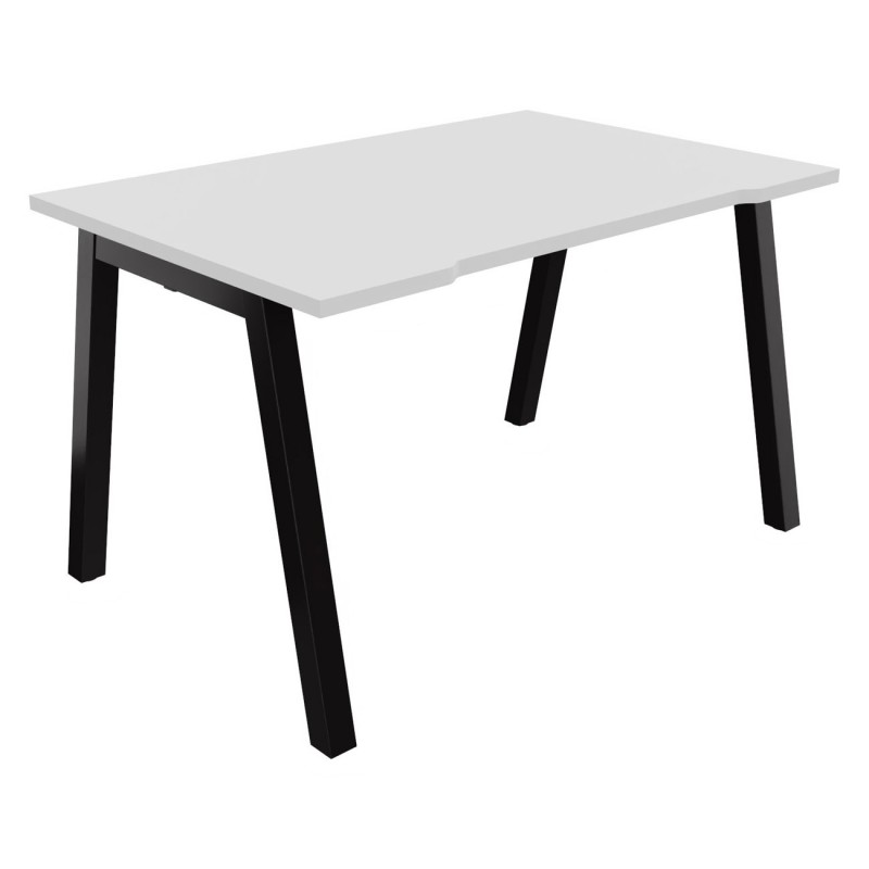 Bureau droit échancré Burocolor A - L.120 x P.80 cm - Plateau Blanc - Pieds Noir