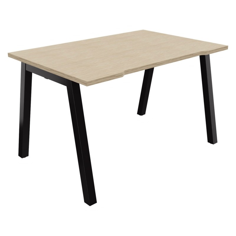 Bureau droit échancré Burocolor A - L.120 x P.80 cm - Plateau Chêne - Pieds Noir