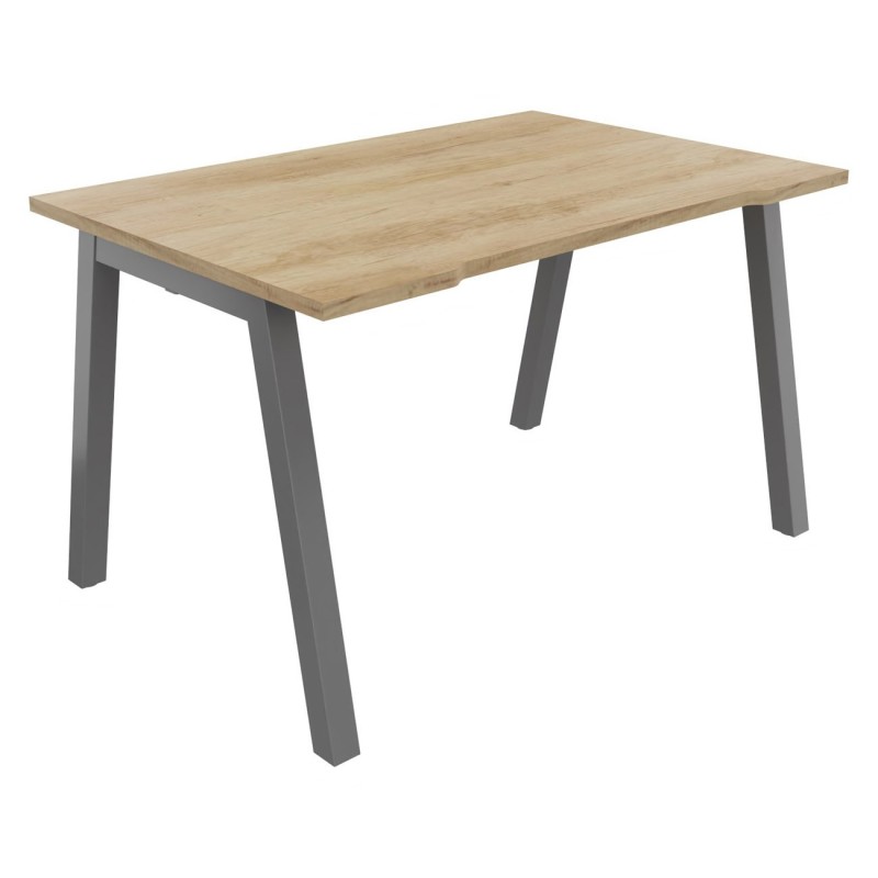 Bureau droit échancré Burocolor A - L.120 x P.80 cm - Plateau Chêne Nebraska - Pieds Aluminium