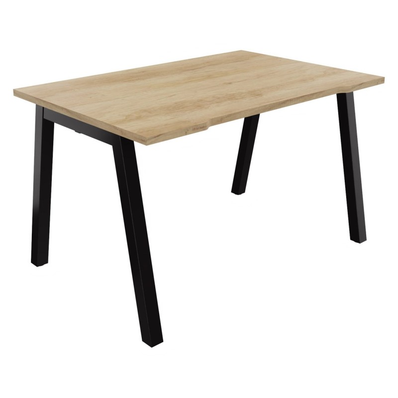 Bureau droit échancré Burocolor A - L.120 x P.80 cm - Plateau Chêne Nebraska - Pieds Noir