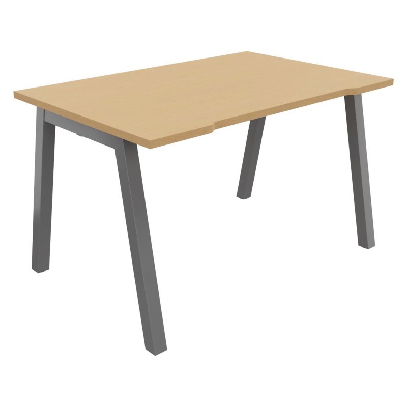 Bureau droit échancré Burocolor A - L.120 x P.80 cm - Plateau Hêtre - Pieds Aluminium