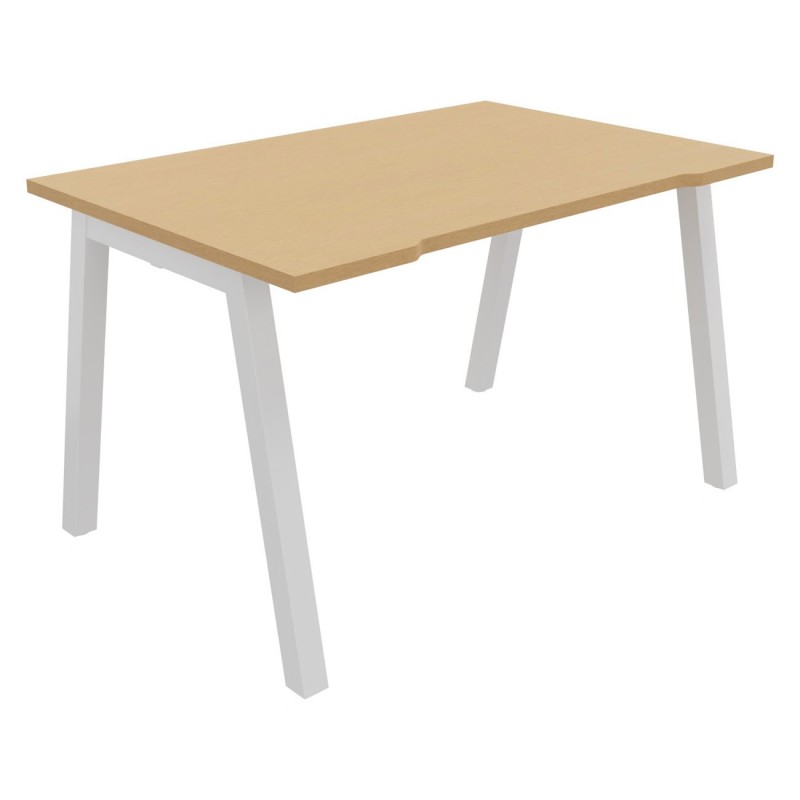Bureau droit échancré Burocolor A - L.120 x P.80 cm - Plateau Hêtre - Pieds Blanc