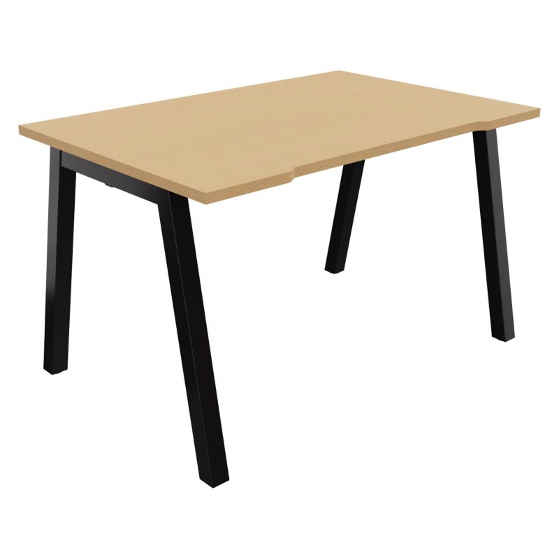 Bureau droit échancré Burocolor A - L.120 x P.80 cm - Plateau Hêtre - Pieds Noir
