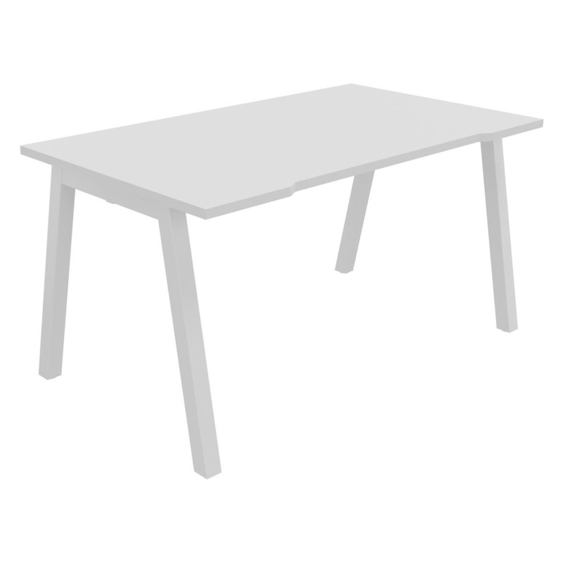 Bureau droit échancré Burocolor A - L.140 x P.80 cm - Plateau Blanc - Pieds Blanc