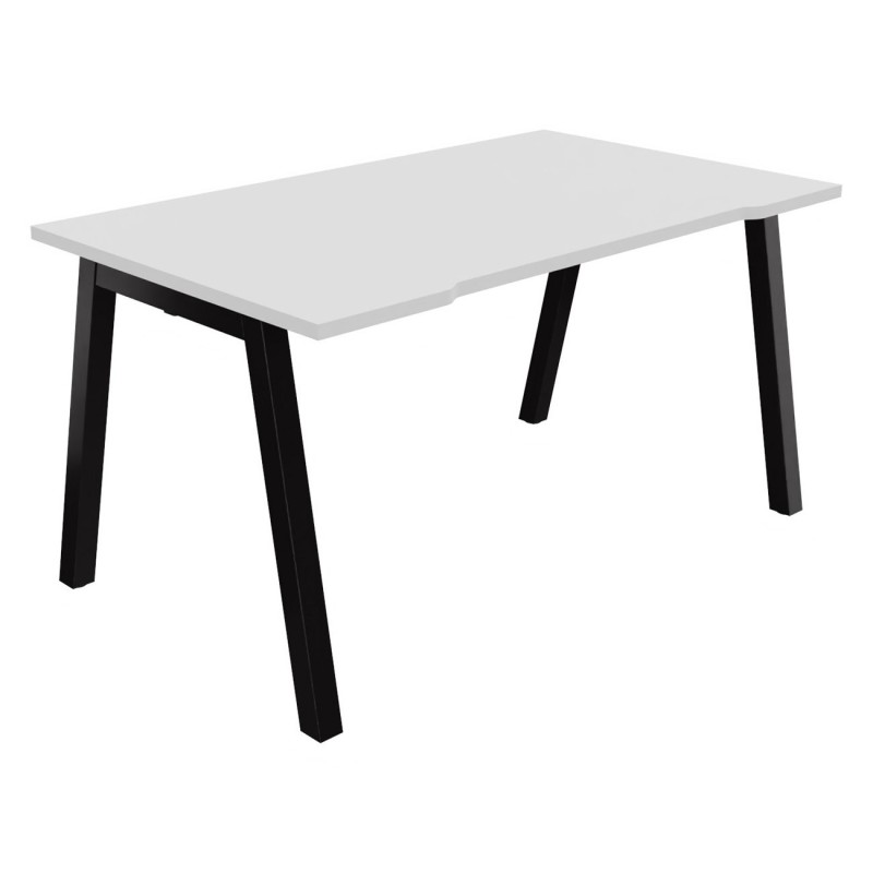 Bureau droit échancré Burocolor A - L.140 x P.80 cm - Plateau Blanc - Pieds Noir