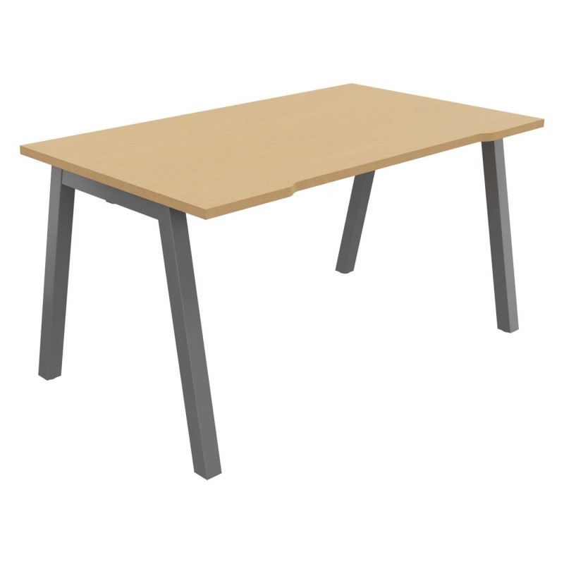 Bureau droit échancré Burocolor A - L.140 x P.80 cm - Plateau Hêtre - Pieds Aluminium