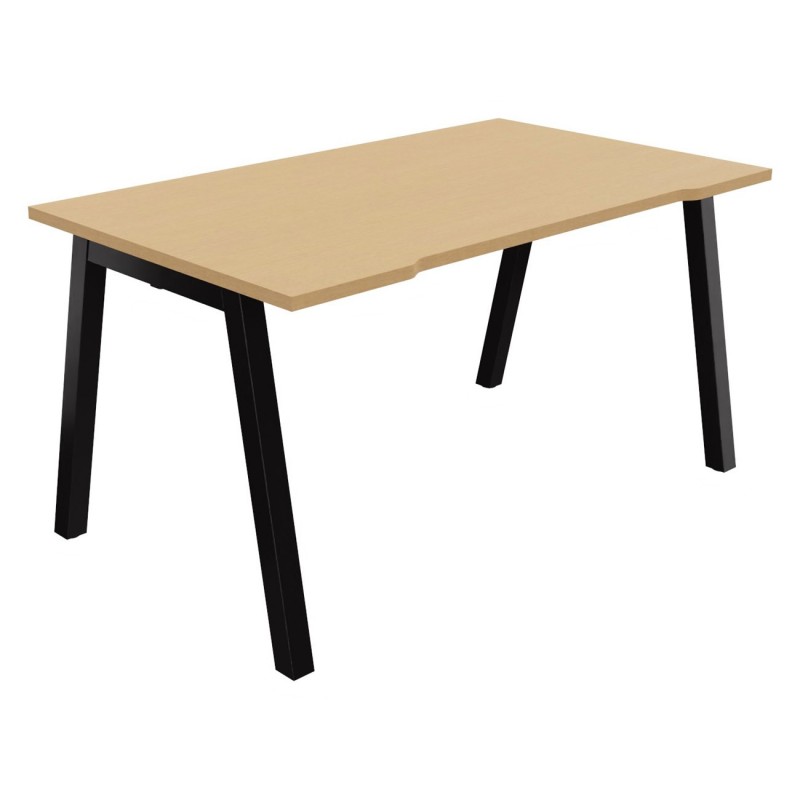 Bureau droit échancré Burocolor A - L.140 x P.80 cm - Plateau Hêtre - Pieds Noir