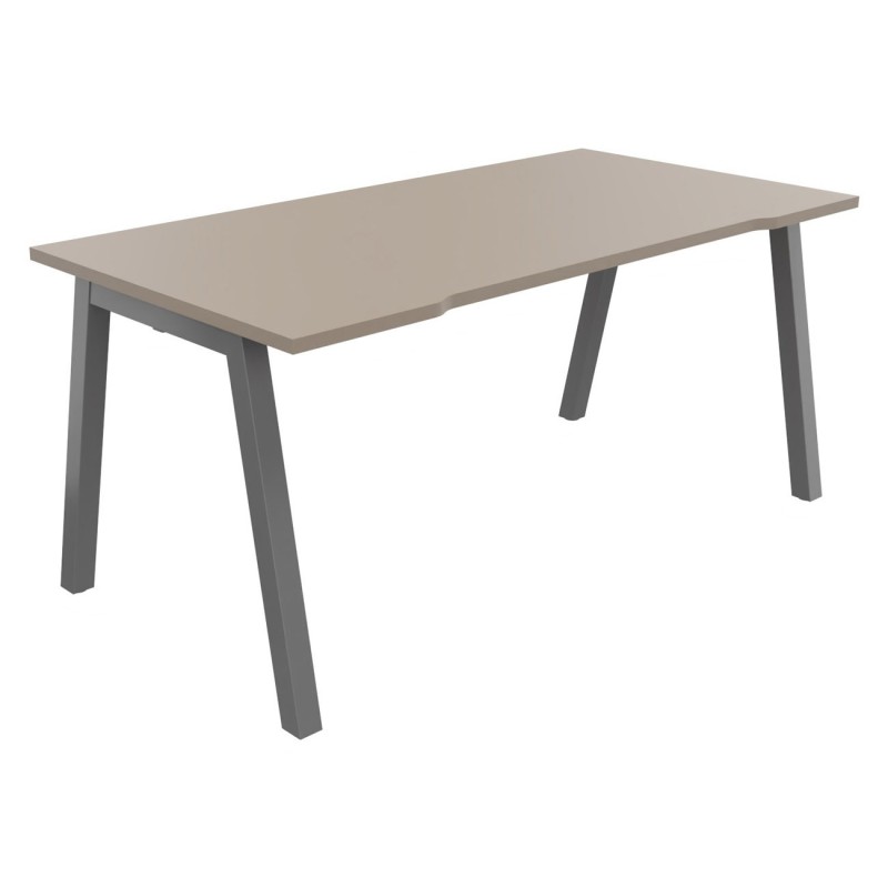 Bureau droit échancré Burocolor A - L.160 x P.80 cm - Plateau Argile - Pieds Aluminium