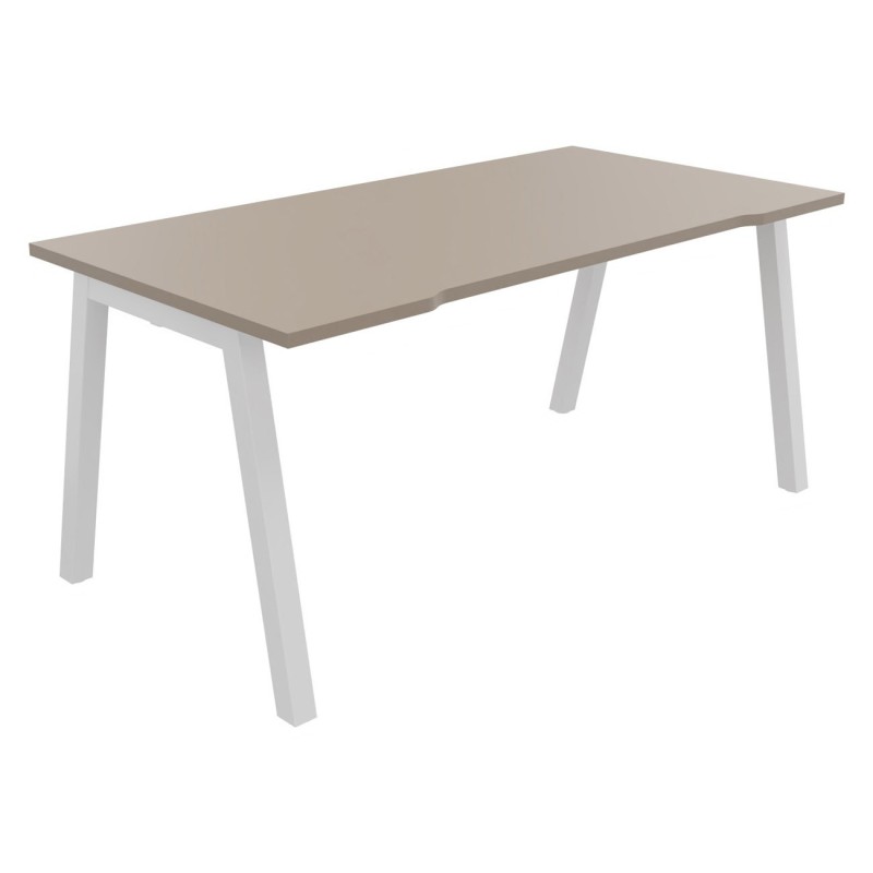Bureau droit échancré Burocolor A - L.160 x P.80 cm - Plateau Argile - Pieds Blanc