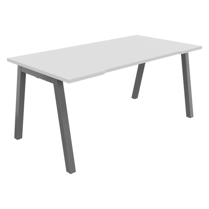 Bureau droit échancré Burocolor A - L.160 x P.80 cm - Plateau Blanc - Pieds Aluminium