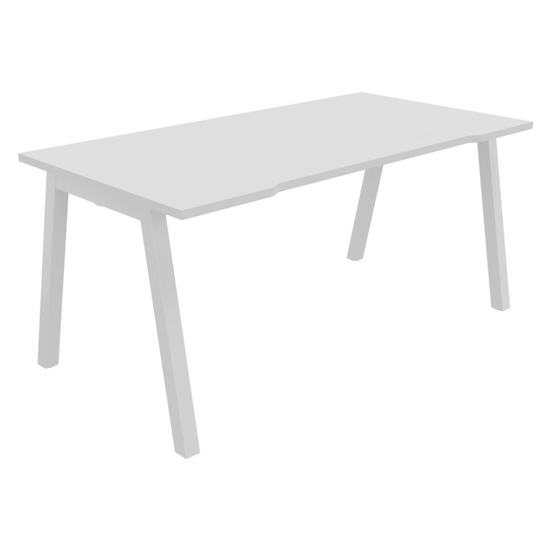 Bureau droit échancré Burocolor A - L.160 x P.80 cm - Plateau Blanc - Pieds Blanc