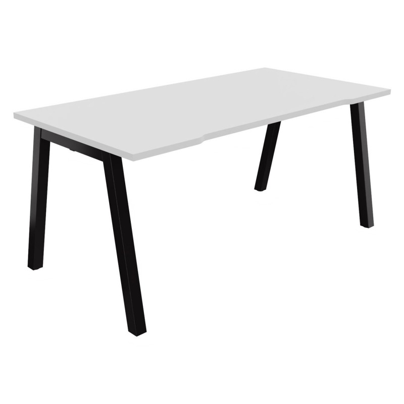 Bureau droit échancré Burocolor A - L.160 x P.80 cm - Plateau Blanc - Pieds Noir