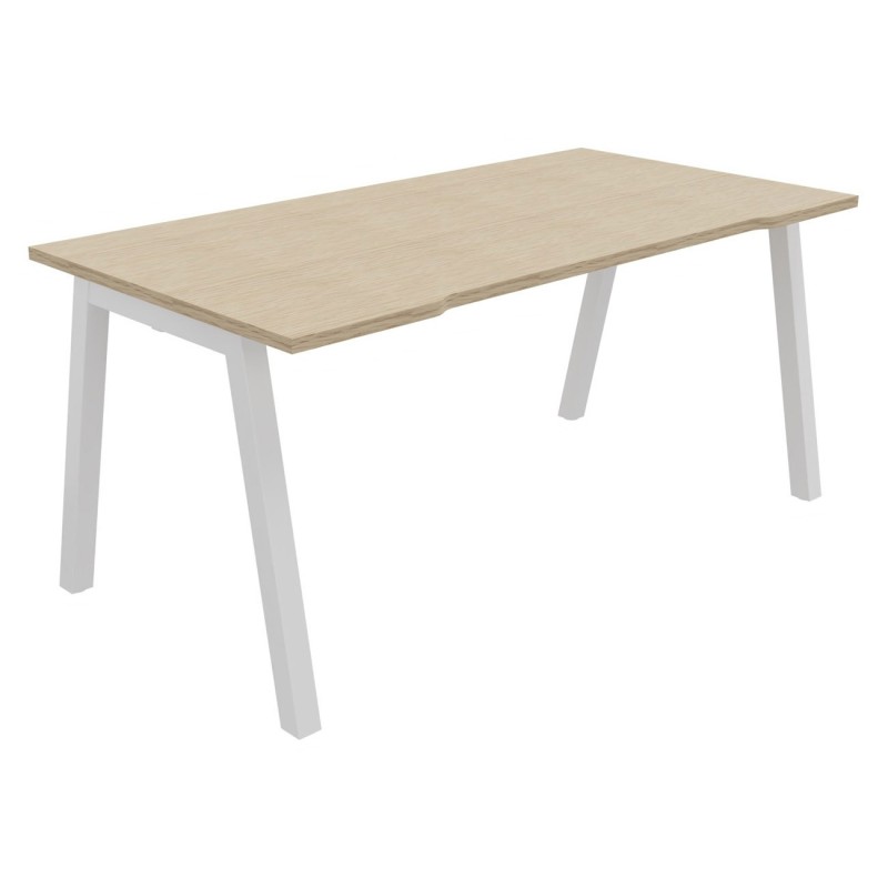 Bureau droit échancré Burocolor A - L.160 x P.80 cm - Plateau Chêne - Pieds Blanc