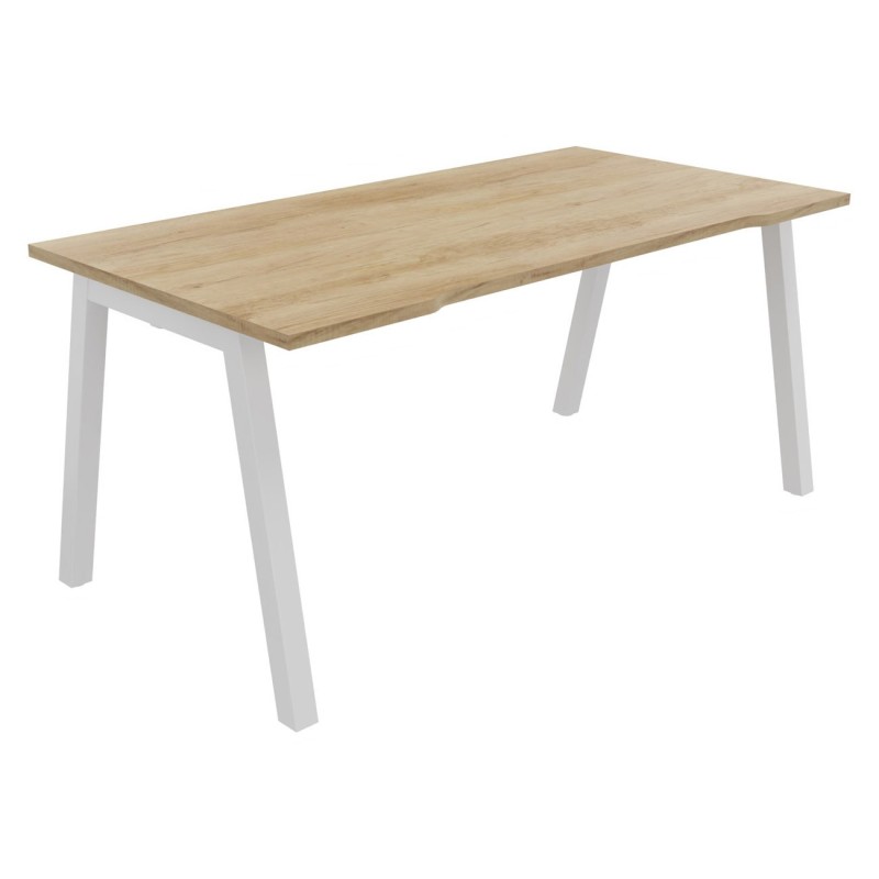 Bureau droit échancré Burocolor A - L.160 x P.80 cm - Plateau Chêne Nebraska - Pieds Blanc