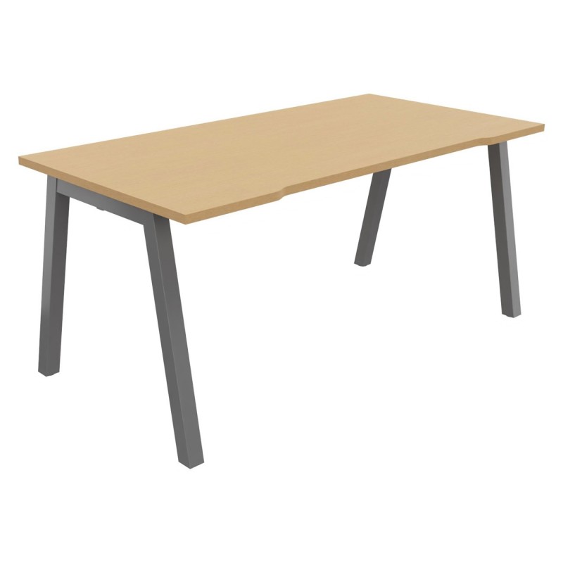 Bureau droit échancré Burocolor A - L.160 x P.80 cm - Plateau Hêtre - Pieds Aluminium