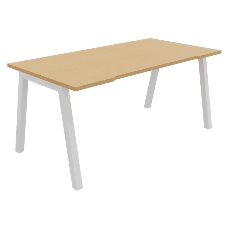 Bureau droit échancré Burocolor A - L.160 x P.80 cm - Plateau Hêtre - Pieds Blanc
