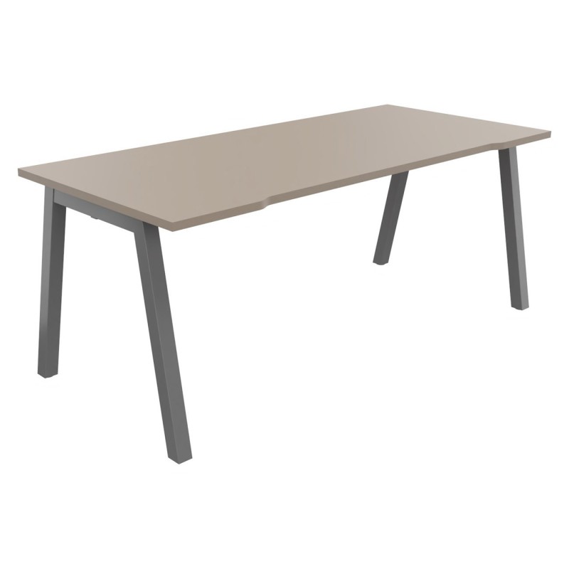 Bureau droit échancré Burocolor A - L.180 x P.80 cm - Plateau Argile - Pieds Aluminium