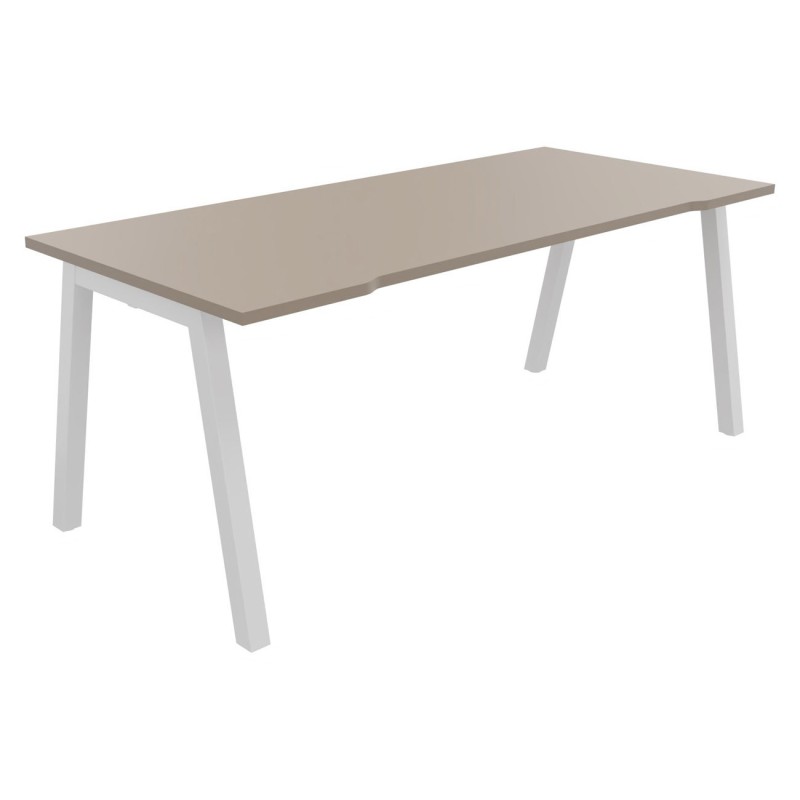 Bureau droit échancré Burocolor A - L.180 x P.80 cm - Plateau Argile - Pieds Blanc