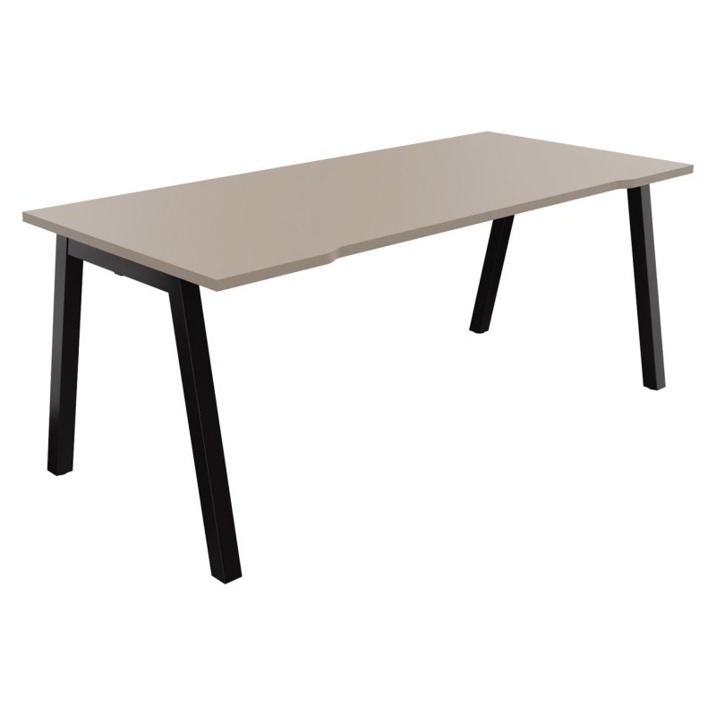 Bureau droit échancré Burocolor A - L.180 x P.80 cm - Plateau Argile - Pieds Noir