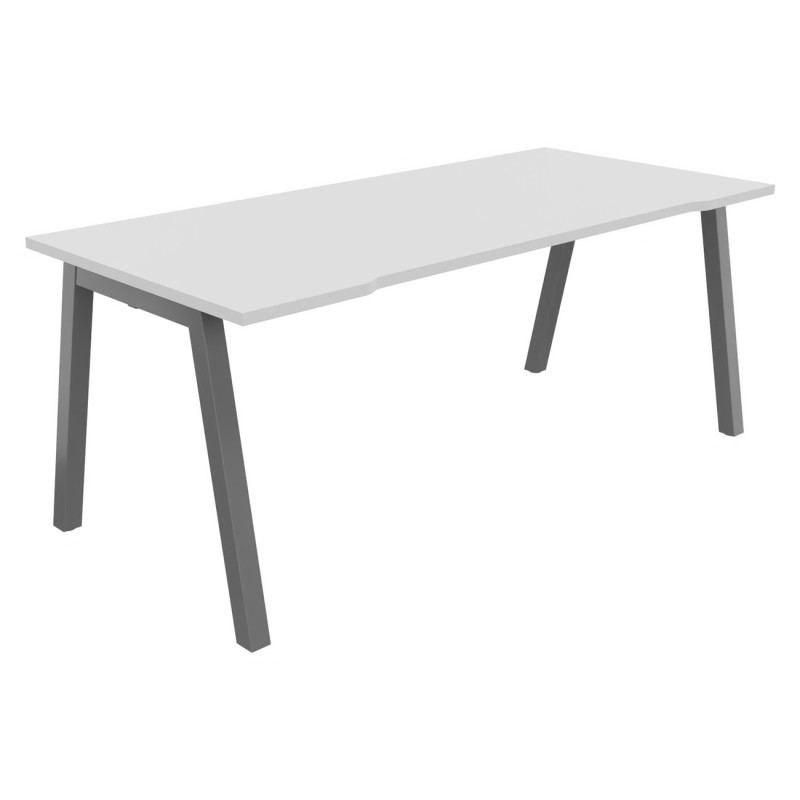 Bureau droit échancré Burocolor A - L.180 x P.80 cm - Plateau Blanc - Pieds Aluminium