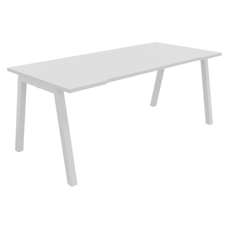 Bureau droit échancré Burocolor A - L.180 x P.80 cm - Plateau Blanc - Pieds Blanc