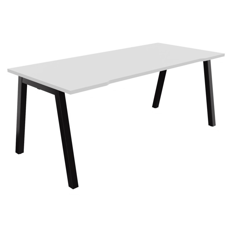 Bureau droit échancré Burocolor A - L.180 x P.80 cm - Plateau Blanc - Pieds Noir