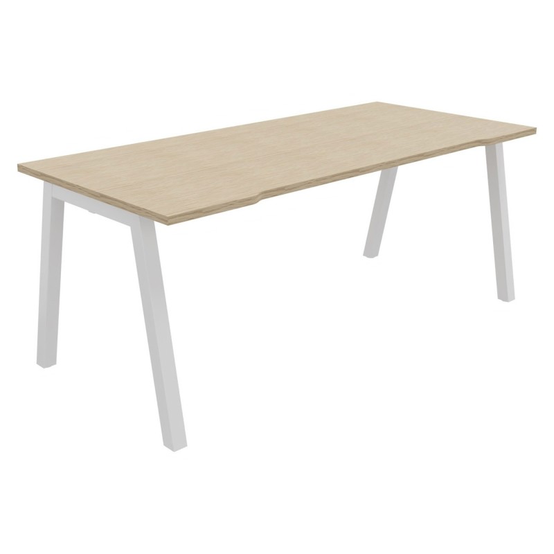 Bureau droit échancré Burocolor A - L.180 x P.80 cm - Plateau Chêne - Pieds Blanc