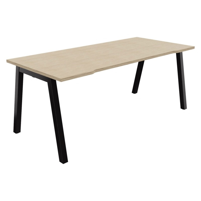 Bureau droit échancré Burocolor A - L.180 x P.80 cm - Plateau Chêne - Pieds Noir