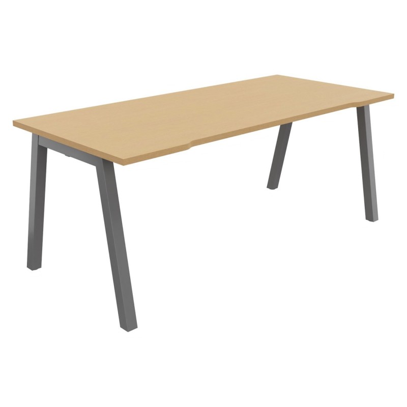 Bureau droit échancré Burocolor A - L.180 x P.80 cm - Plateau Hêtre - Pieds Aluminium