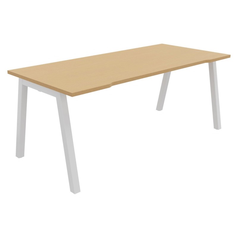 Bureau droit échancré Burocolor A - L.180 x P.80 cm - Plateau Hêtre - Pieds Blanc