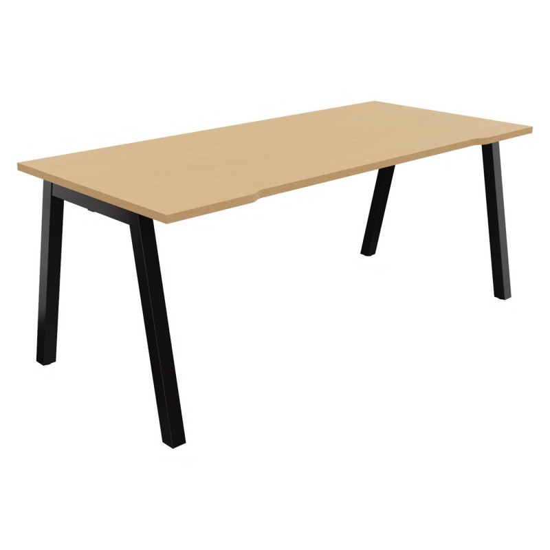 Bureau droit échancré Burocolor A - L.180 x P.80 cm - Plateau Hêtre - Pieds Noir