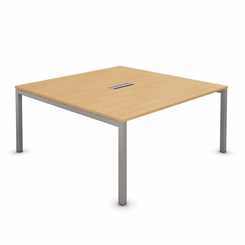 Bureau manager Burocolor L.140 x P.143 cm plateau avec trappe d'accès Hêtre - pieds métal Aluminium