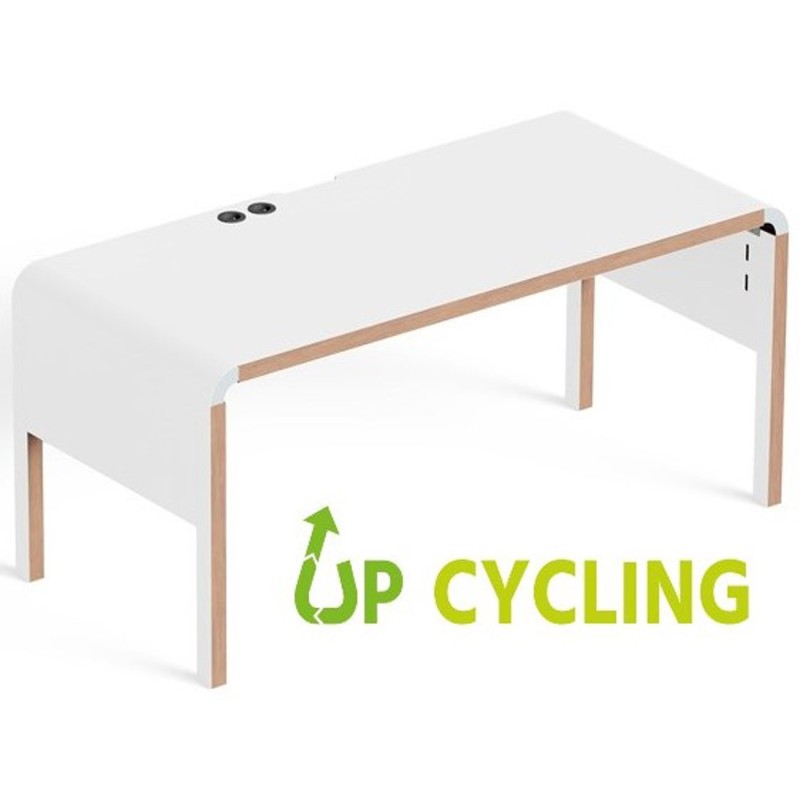 Bureau upcyclé Dedo L.140 x P.70 cm - Blanc bord bois