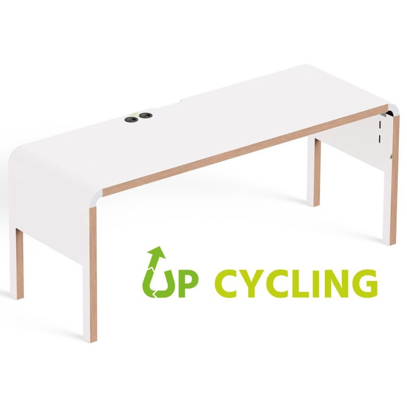 Bureau upcyclé Dedo L.158 x P.70 cm - Blanc bord bois