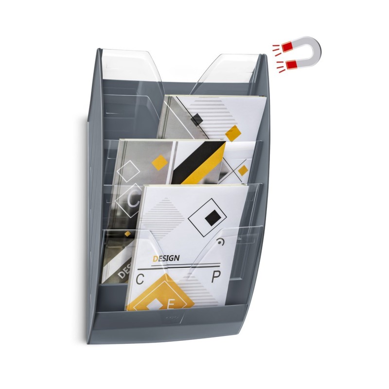 CEP Présentoir mural mangétique 5 cases A4 - Gris foncé et cristal
