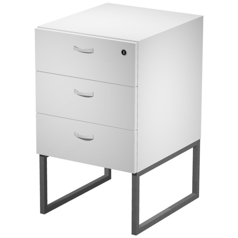 Caisson fixe 3 tiroirs Presto Blanc sur pieds cadre métal Anthracite