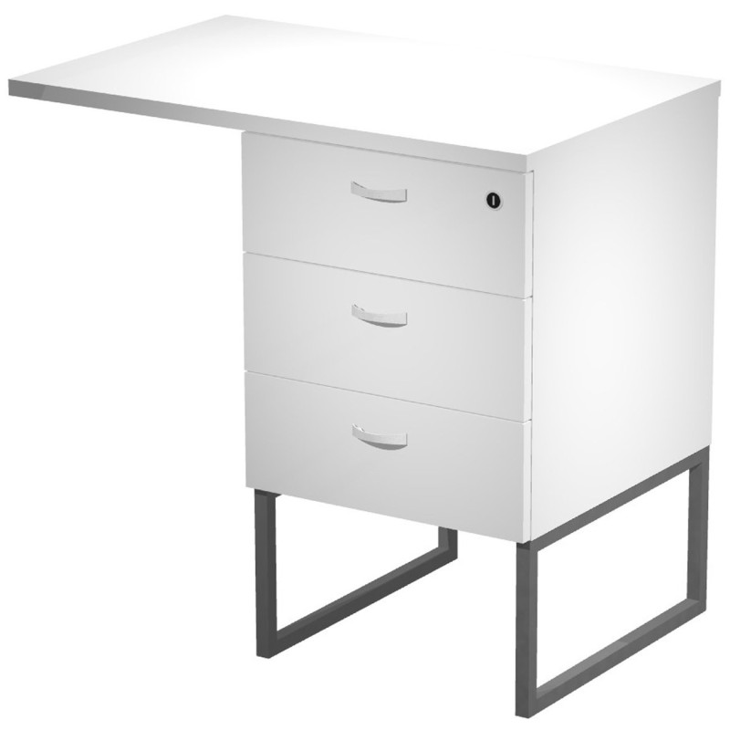 Caisson hauteur bureau 3 tiroirs Presto avec top largeur 80 cm - Blanc - Pieds Anthracite