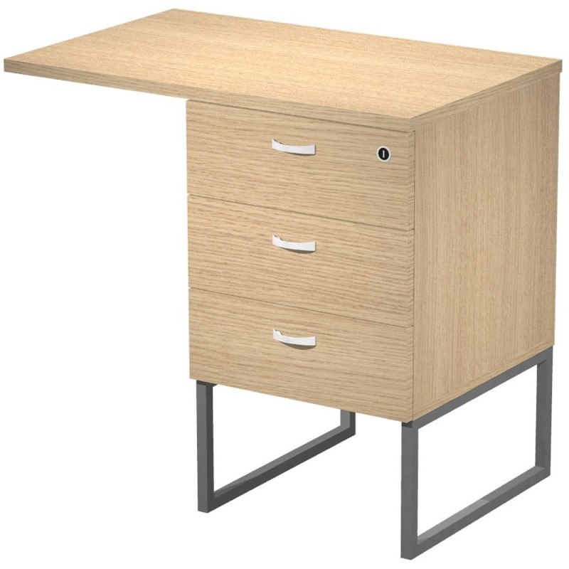 Caisson hauteur bureau 3 tiroirs Presto avec top largeur 80 cm - Chêne - Pieds Anthracite