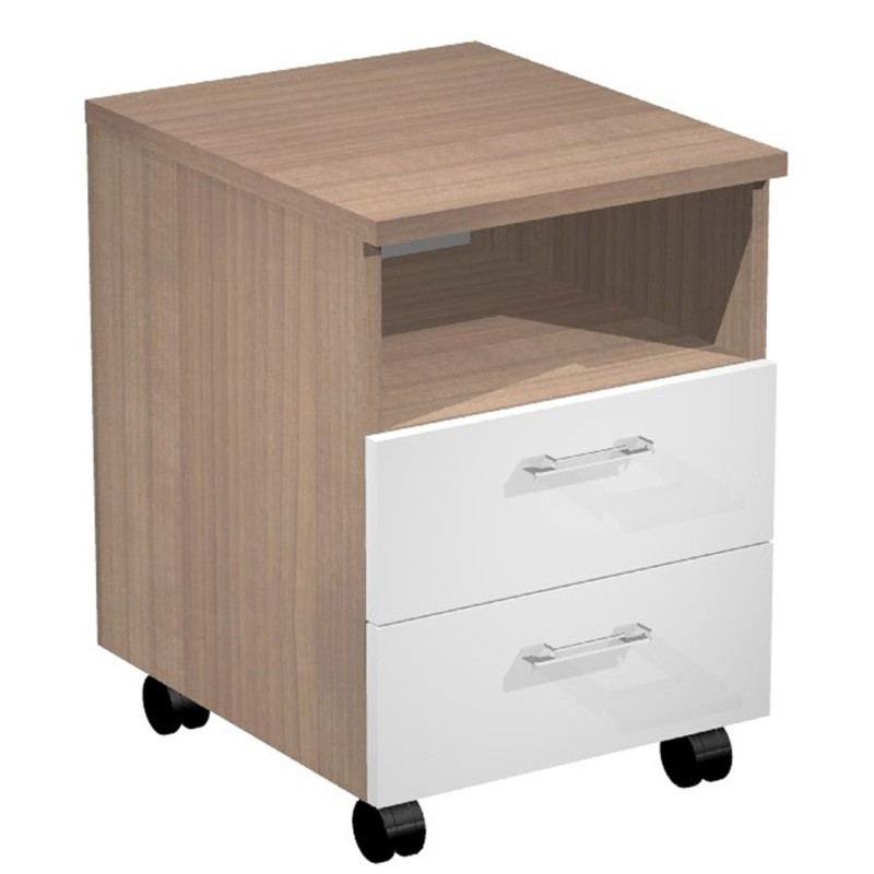 Caisson mobile en mélaminé Bari 2 tiroirs avec niche Cerisier / Blanc