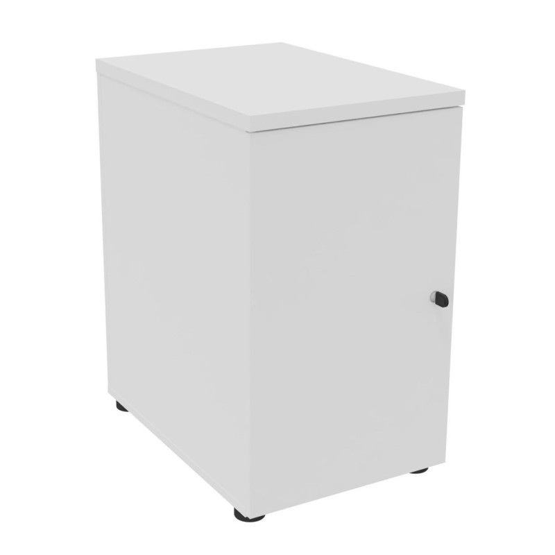 Caisson mélaminé hauteur bureau 1 porte battante L.42 x P.60 x H.72 cm - Corps Blanc - Top Blanc
