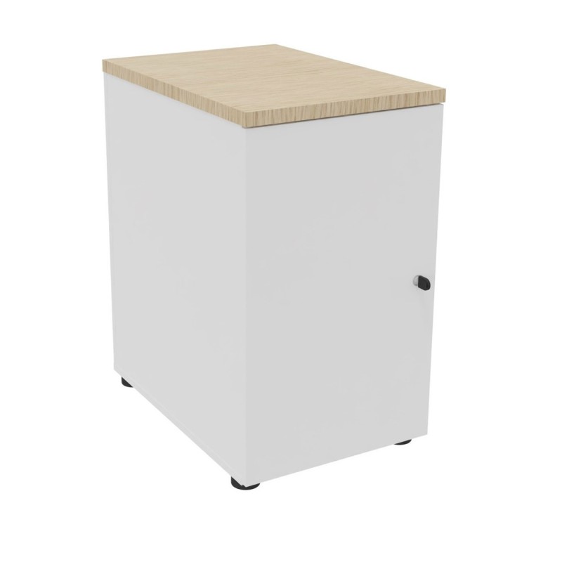 Caisson mélaminé hauteur bureau 1 porte battante L.42 x P.60 x H.72 cm - Corps Blanc - Top Chêne